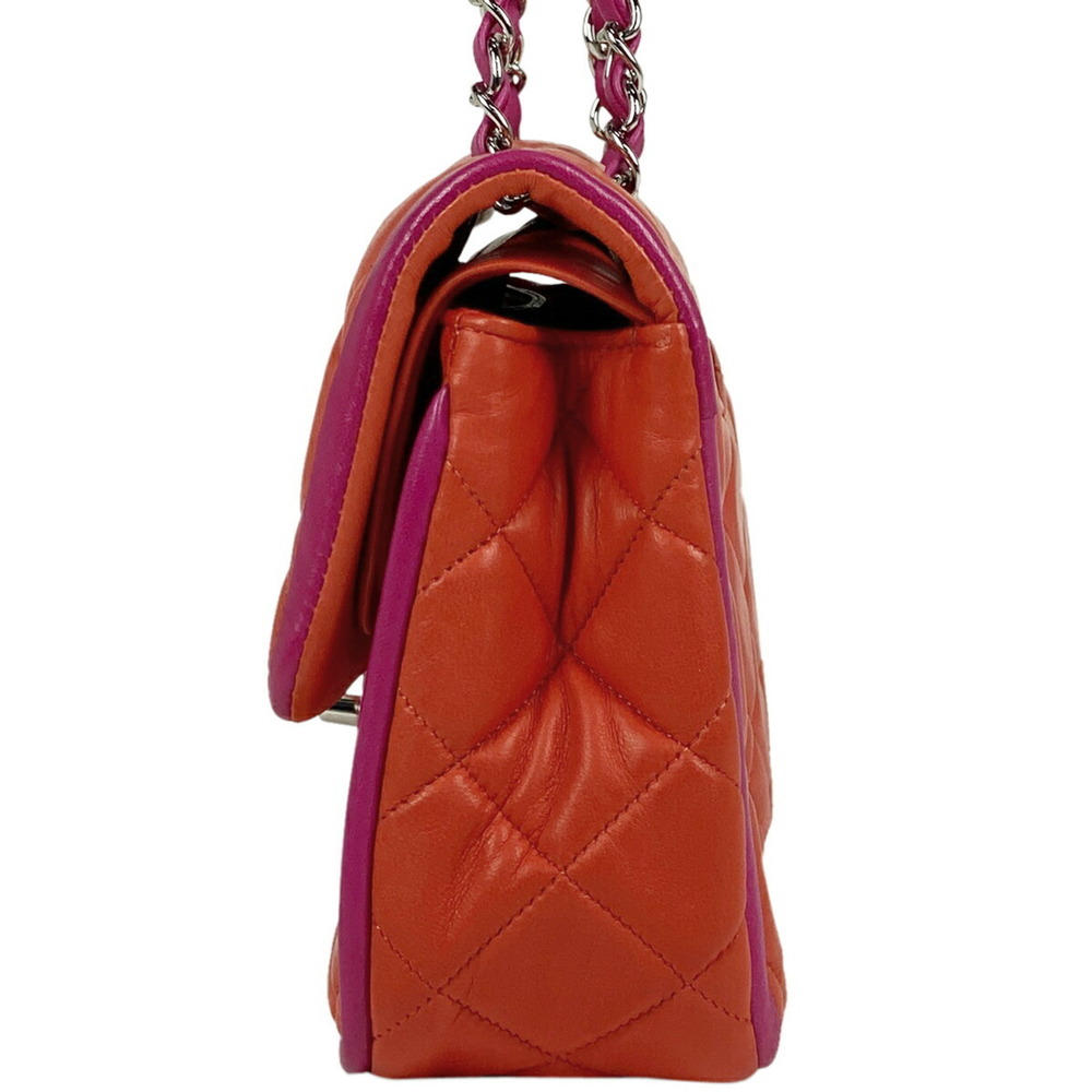 Chanel Flap Bag Red W Pink Leather Chain Shoulder Matelasse Bicolor